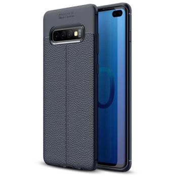 Szilikon telefonvédő (közepesen ütésálló, bőr hatású, varrás minta) SÖTÉTKÉK Samsung Galaxy S10 Plus (SM-G975) kép