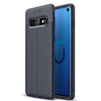 Szilikon telefonvédő (közepesen ütésálló, bőr hatású, varrás minta) SÖTÉTKÉK Samsung Galaxy S10 (SM-G973) kép