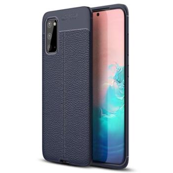 Szilikon telefonvédő (közepesen ütésálló, bőr hatású, varrás minta) SÖTÉTKÉK Samsung Galaxy S20 (SM-G980F), Samsung Galaxy S20 5G (SM-G981U) kép