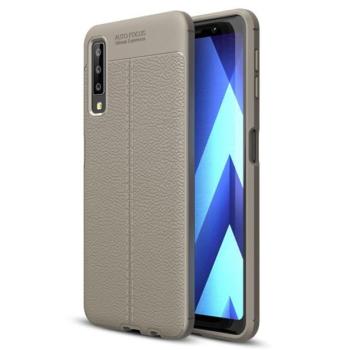 Szilikon telefonvédő (közepesen ütésálló, bőr hatású, varrás minta) SZÜRKE Samsung Galaxy A7 (2018) SM-A750F kép