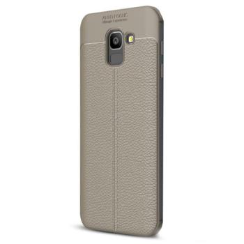 Szilikon telefonvédő (közepesen ütésálló, bőr hatású, varrás minta) SZÜRKE Samsung Galaxy J6 (2018) SM-J600F kép