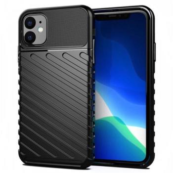 Szilikon telefonvédő (közepesen ütésálló, csíkos, dombor minta) FEKETE Apple iPhone 11 kép