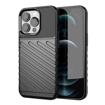 Szilikon telefonvédő (közepesen ütésálló, csíkos, dombor minta) FEKETE Apple iPhone 13 Pro kép