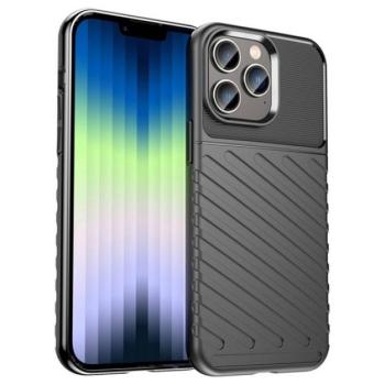 Szilikon telefonvédő (közepesen ütésálló, csíkos, dombor minta) FEKETE Apple iPhone 14 Pro kép
