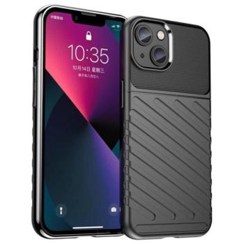 Szilikon telefonvédő (közepesen ütésálló, csíkos, dombor minta) FEKETE Apple iPhone 14 kép
