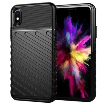 Szilikon telefonvédő (közepesen ütésálló, csíkos, dombor minta) FEKETE Apple iPhone XS 5.8, Apple iPhone X 5.8 kép