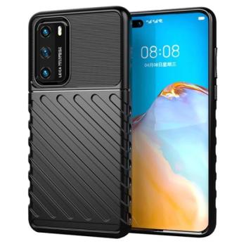 Szilikon telefonvédő (közepesen ütésálló, csíkos, dombor minta) FEKETE Huawei P40 kép