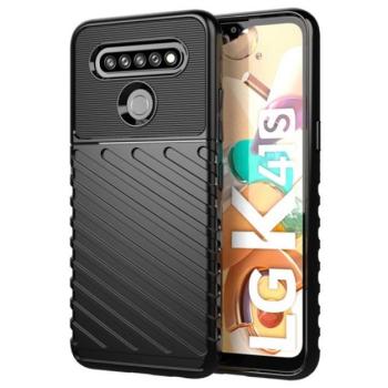 Szilikon telefonvédő (közepesen ütésálló, csíkos, dombor minta) FEKETE LG K41S (K410S), LG K51S (K510EMW) kép