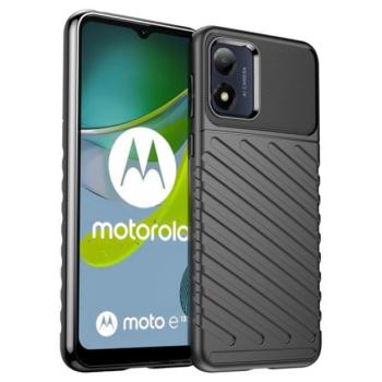 Szilikon telefonvédő (közepesen ütésálló, csíkos, dombor minta) FEKETE Motorola Moto E13 kép