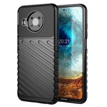 Szilikon telefonvédő (közepesen ütésálló, csíkos, dombor minta) FEKETE Nokia X10, Nokia X20 kép