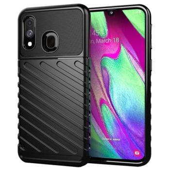 Szilikon telefonvédő (közepesen ütésálló, csíkos, dombor minta) FEKETE Samsung Galaxy A40 (SM-A405F) kép