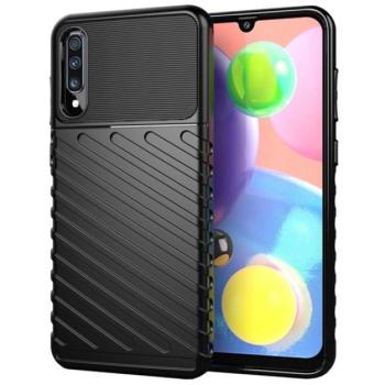 Szilikon telefonvédő (közepesen ütésálló, csíkos, dombor minta) FEKETE Samsung Galaxy A70 (SM-A705F) kép