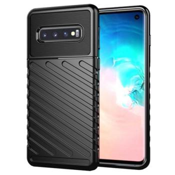 Szilikon telefonvédő (közepesen ütésálló, csíkos, dombor minta) FEKETE Samsung Galaxy S10 (SM-G973) kép