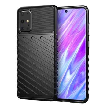 Szilikon telefonvédő (közepesen ütésálló, csíkos, dombor minta) FEKETE Samsung Galaxy S20 Plus (SM-G985F), Samsung Galaxy S20 Plus 5G (SM-G986) kép