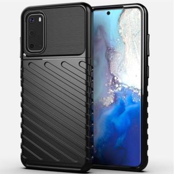 Szilikon telefonvédő (közepesen ütésálló, csíkos, dombor minta) FEKETE Samsung Galaxy S20 (SM-G980F), Samsung Galaxy S20 5G (SM-G981U) kép