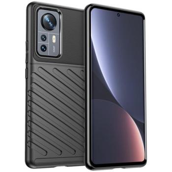 Szilikon telefonvédő (közepesen ütésálló, csíkos, dombor minta) FEKETE Xiaomi 12 Pro kép