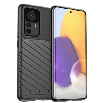 Szilikon telefonvédő (közepesen ütésálló, csíkos, dombor minta) FEKETE Xiaomi 12T, Xiaomi 12T Pro kép