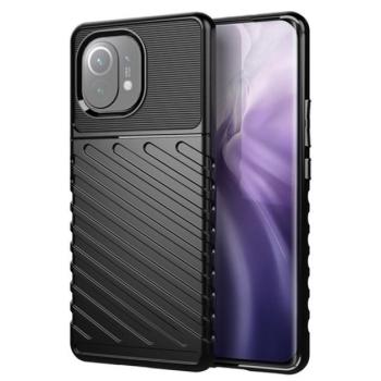 Szilikon telefonvédő (közepesen ütésálló, csíkos, dombor minta) FEKETE Xiaomi Mi 11 5G kép