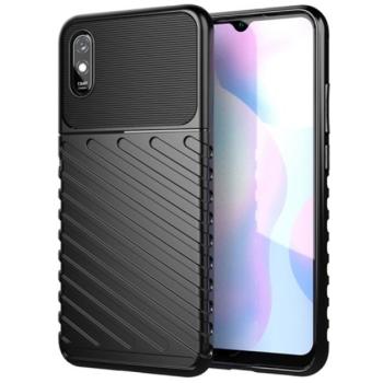 Szilikon telefonvédő (közepesen ütésálló, csíkos, dombor minta) FEKETE Xiaomi Redmi 9A (Redmi 9 AT) kép