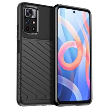 Szilikon telefonvédő (közepesen ütésálló, csíkos, dombor minta) FEKETE Xiaomi Redmi Note 11 5G, Xiaomi Redmi Note 11T 5G, Xiaomi Poco M4 Pro 5G kép