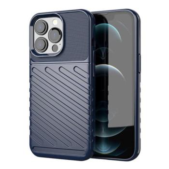 Szilikon telefonvédő (közepesen ütésálló, csíkos, dombor minta) SÖTÉTKÉK Apple iPhone 13 Pro kép