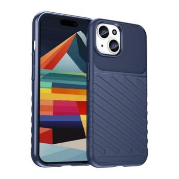 Szilikon telefonvédő (közepesen ütésálló, csíkos, dombor minta) SÖTÉTKÉK Apple iPhone 15 Plus kép