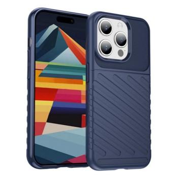 Szilikon telefonvédő (közepesen ütésálló, csíkos, dombor minta) SÖTÉTKÉK Apple iPhone 15 Pro Max kép