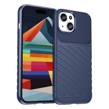 Szilikon telefonvédő (közepesen ütésálló, csíkos, dombor minta) SÖTÉTKÉK Apple iPhone 15 kép