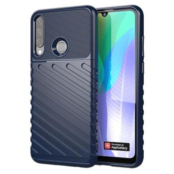 Szilikon telefonvédő (közepesen ütésálló, csíkos, dombor minta) SÖTÉTKÉK Huawei Y6p kép