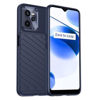 Szilikon telefonvédő (közepesen ütésálló, csíkos, dombor minta) SÖTÉTKÉK Realme C35 kép