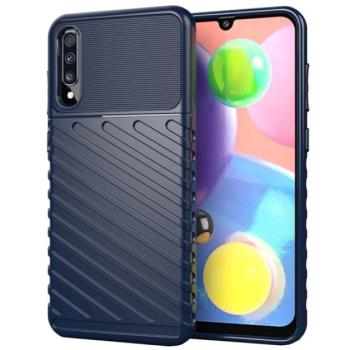 Szilikon telefonvédő (közepesen ütésálló, csíkos, dombor minta) SÖTÉTKÉK Samsung Galaxy A70 (SM-A705F) kép