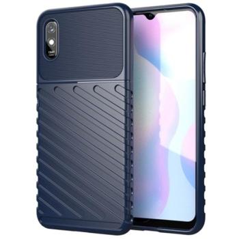 Szilikon telefonvédő (közepesen ütésálló, csíkos, dombor minta) SÖTÉTKÉK Xiaomi Redmi 9A (Redmi 9 AT) kép