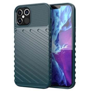 Szilikon telefonvédő (közepesen ütésálló, csíkos, dombor minta) SÖTÉTZÖLD Apple iPhone 12 Pro Max kép