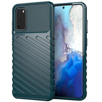 Szilikon telefonvédő (közepesen ütésálló, csíkos, dombor minta) SÖTÉTZÖLD Samsung Galaxy S20 (SM-G980F), Samsung Galaxy S20 5G (SM-G981U) kép
