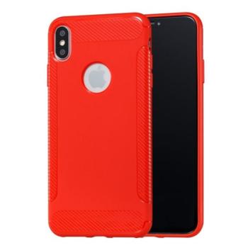 Szilikon telefonvédő (közepesen ütésálló, karbon minta, logó kivágás) PIROS Apple iPhone XS Max 6.5 kép