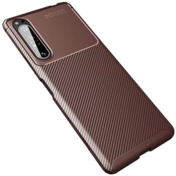 Szilikon telefonvédő (közepesen ütésálló, légpárnás sarok, karbon minta) BARNA Sony Xperia 1 II (XQ-AT5) kép