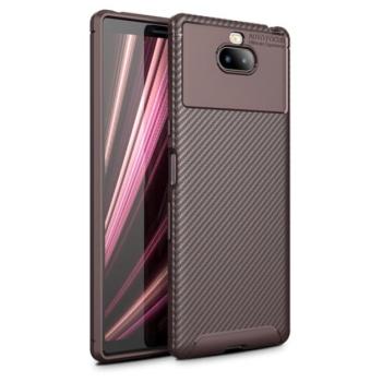 Szilikon telefonvédő (közepesen ütésálló, légpárnás sarok, karbon minta) BARNA Sony Xperia 10 plus (L4213) kép