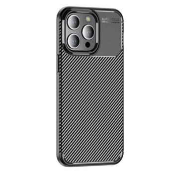 Szilikon telefonvédő (közepesen ütésálló, légpárnás sarok, karbon minta) FEKETE Apple iPhone 15 Pro Max kép