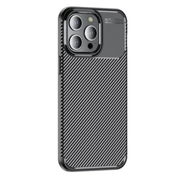 Szilikon telefonvédő (közepesen ütésálló, légpárnás sarok, karbon minta) FEKETE Apple iPhone 15 Pro kép