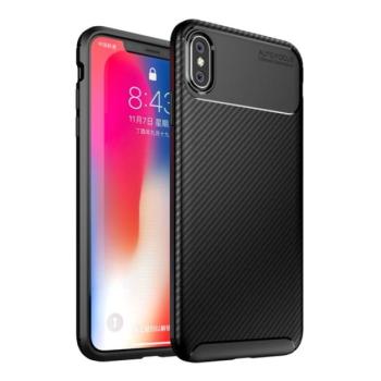 Szilikon telefonvédő (közepesen ütésálló, légpárnás sarok, karbon minta) FEKETE Apple iPhone XS Max 6.5 kép