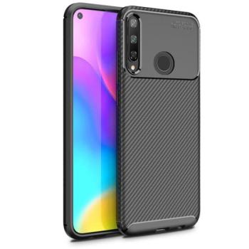Szilikon telefonvédő (közepesen ütésálló, légpárnás sarok, karbon minta) FEKETE Huawei P40 Lite E / Y7p kép
