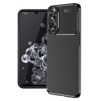 Szilikon telefonvédő (közepesen ütésálló, légpárnás sarok, karbon minta) FEKETE Oppo A78 5G kép