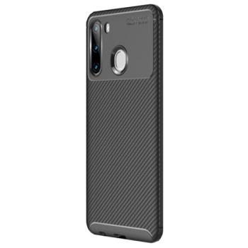 Szilikon telefonvédő (közepesen ütésálló, légpárnás sarok, karbon minta) FEKETE Samsung Galaxy A21 (SM-A210F) kép