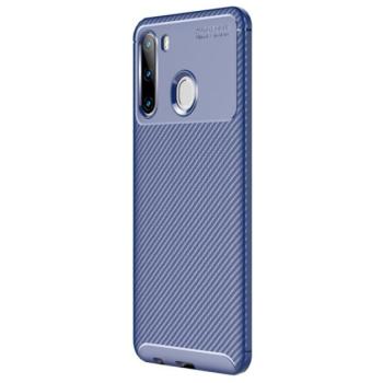 Szilikon telefonvédő (közepesen ütésálló, légpárnás sarok, karbon minta) SÖTÉTKÉK Samsung Galaxy A21 (SM-A210F) kép