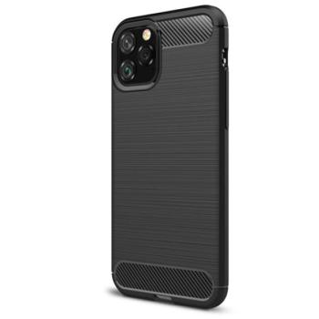 Szilikon telefonvédő (közepesen ütésálló, légpárnás sarok, szálcsiszolt, karbon minta) FEKETE Apple iPhone 11 Pro kép