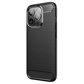 Szilikon telefonvédő (közepesen ütésálló, légpárnás sarok, szálcsiszolt, karbon minta) FEKETE Apple iPhone 13 Pro kép