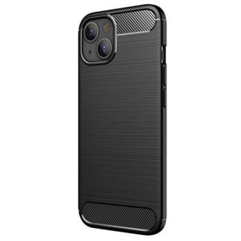 Szilikon telefonvédő (közepesen ütésálló, légpárnás sarok, szálcsiszolt, karbon minta) FEKETE Apple iPhone 13 kép