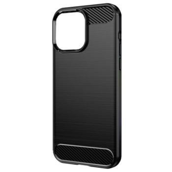 Szilikon telefonvédő (közepesen ütésálló, légpárnás sarok, szálcsiszolt, karbon minta) FEKETE Apple iPhone 14 Pro Max kép