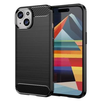 Szilikon telefonvédő (közepesen ütésálló, légpárnás sarok, szálcsiszolt, karbon minta) FEKETE Apple iPhone 15 Plus kép