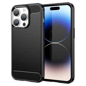 Szilikon telefonvédő (közepesen ütésálló, légpárnás sarok, szálcsiszolt, karbon minta) FEKETE Apple iPhone 15 Pro Max kép